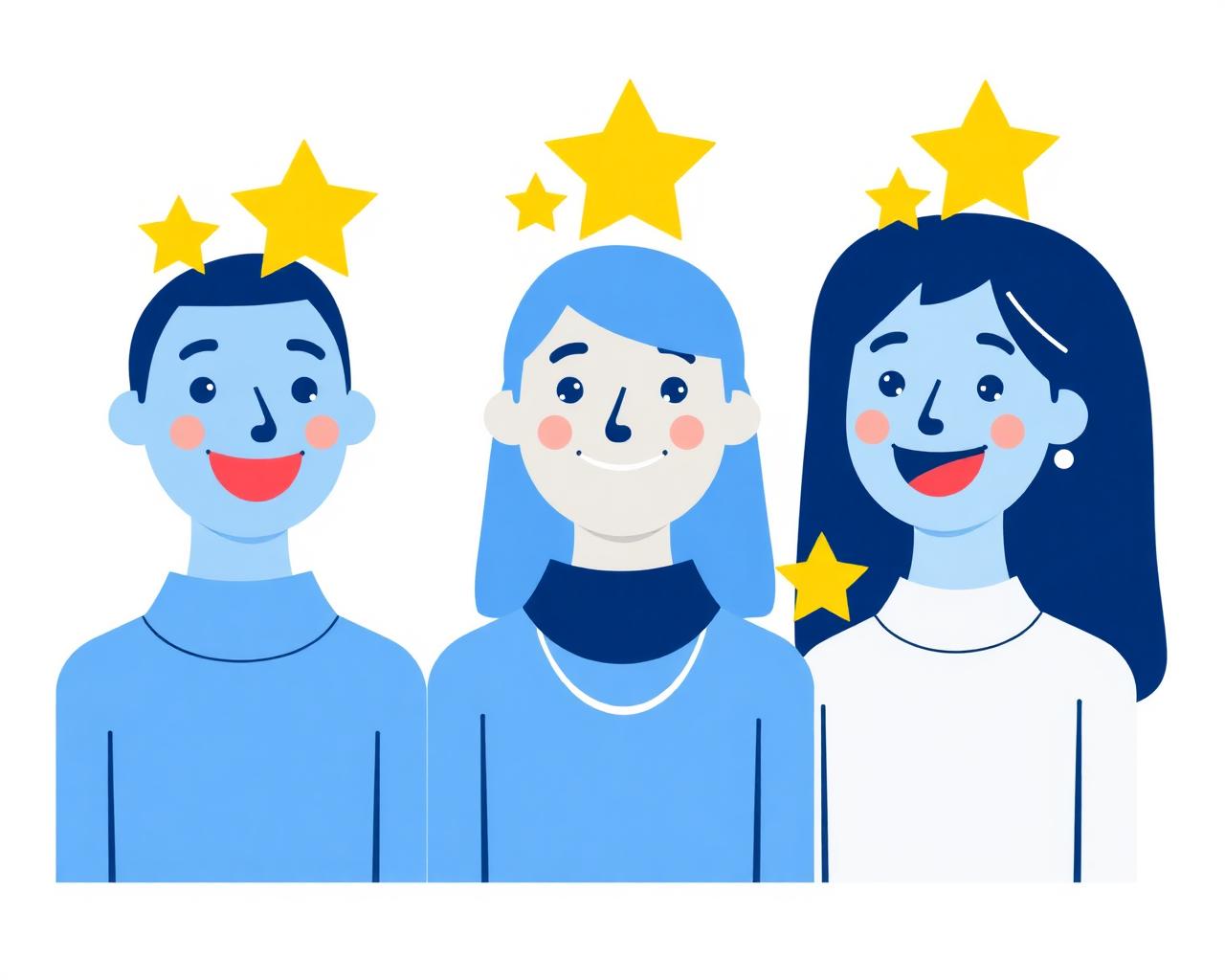 Happy customers giving five-star reviews